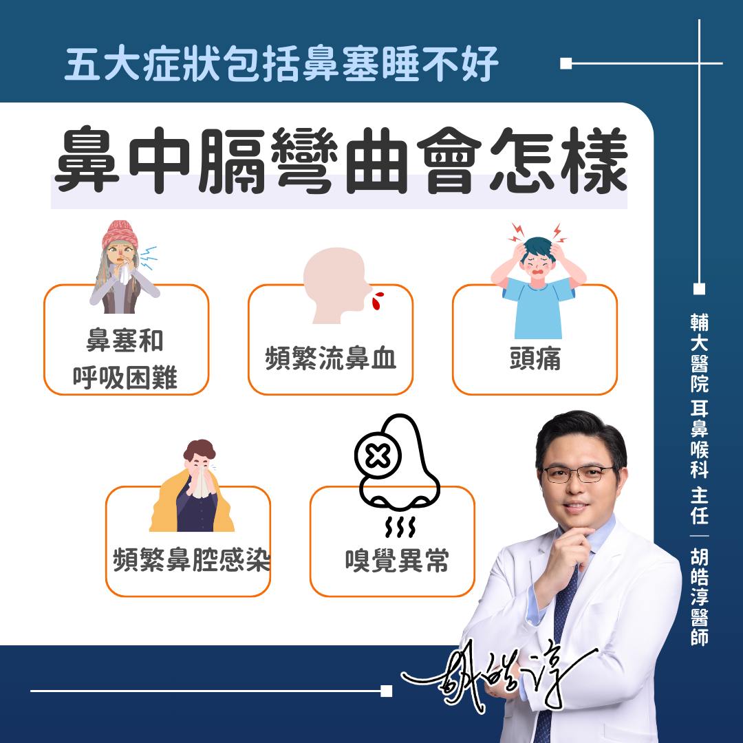 鼻中膈彎曲的常見5大症狀(圖/翻攝自胡皓淳醫師臉書)