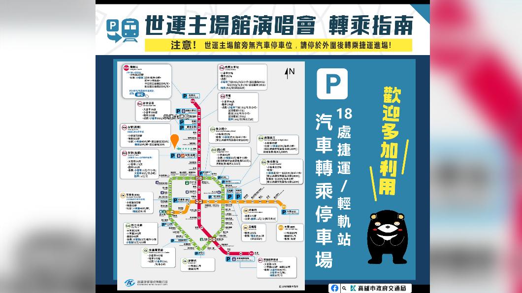 世運主場館演唱會轉乘指南。(圖/高市府交通局)