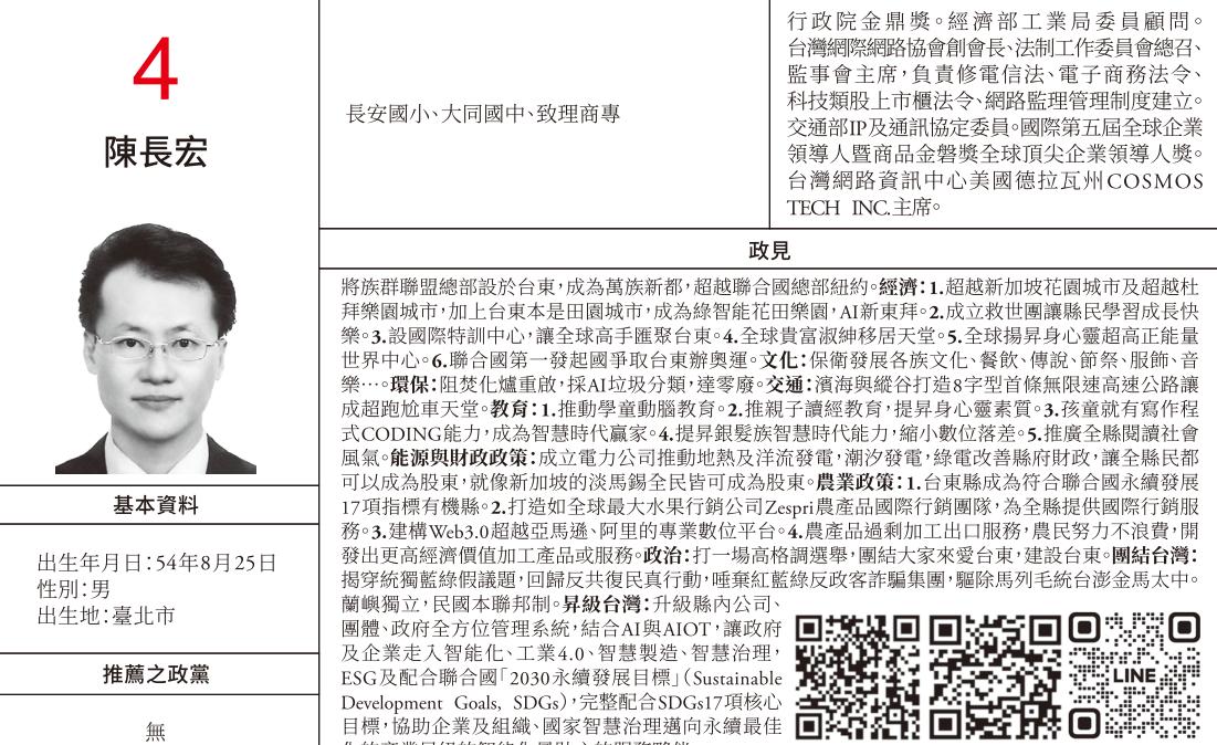 媒體人黃揚明貼出陳長宏參選政見。(圖/翻攝自黃揚明臉書)