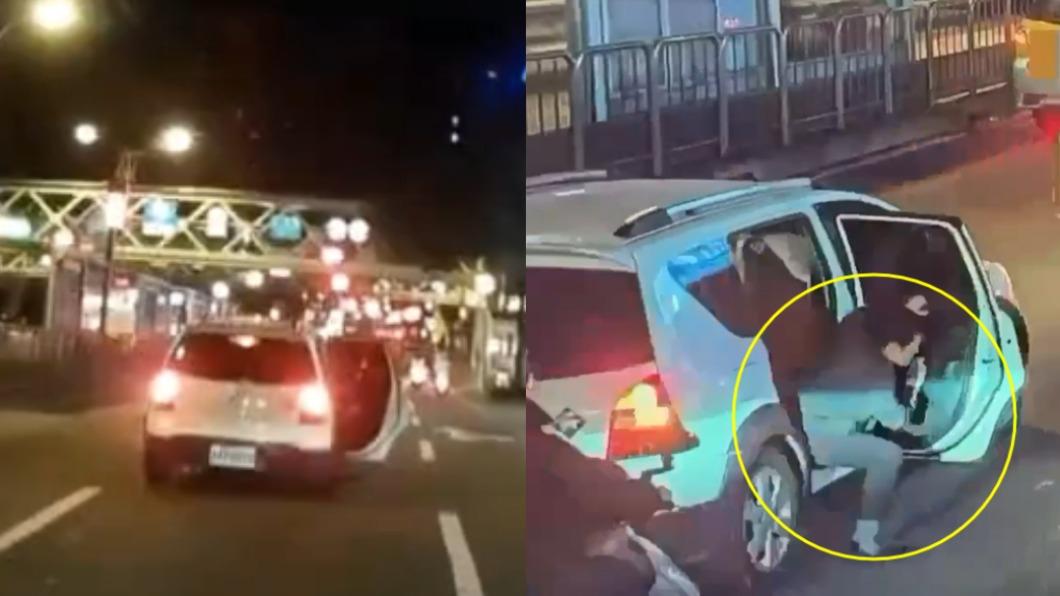 有片/超危險!轎車開到一半門打開 西裝男一腳跨出當街跳車