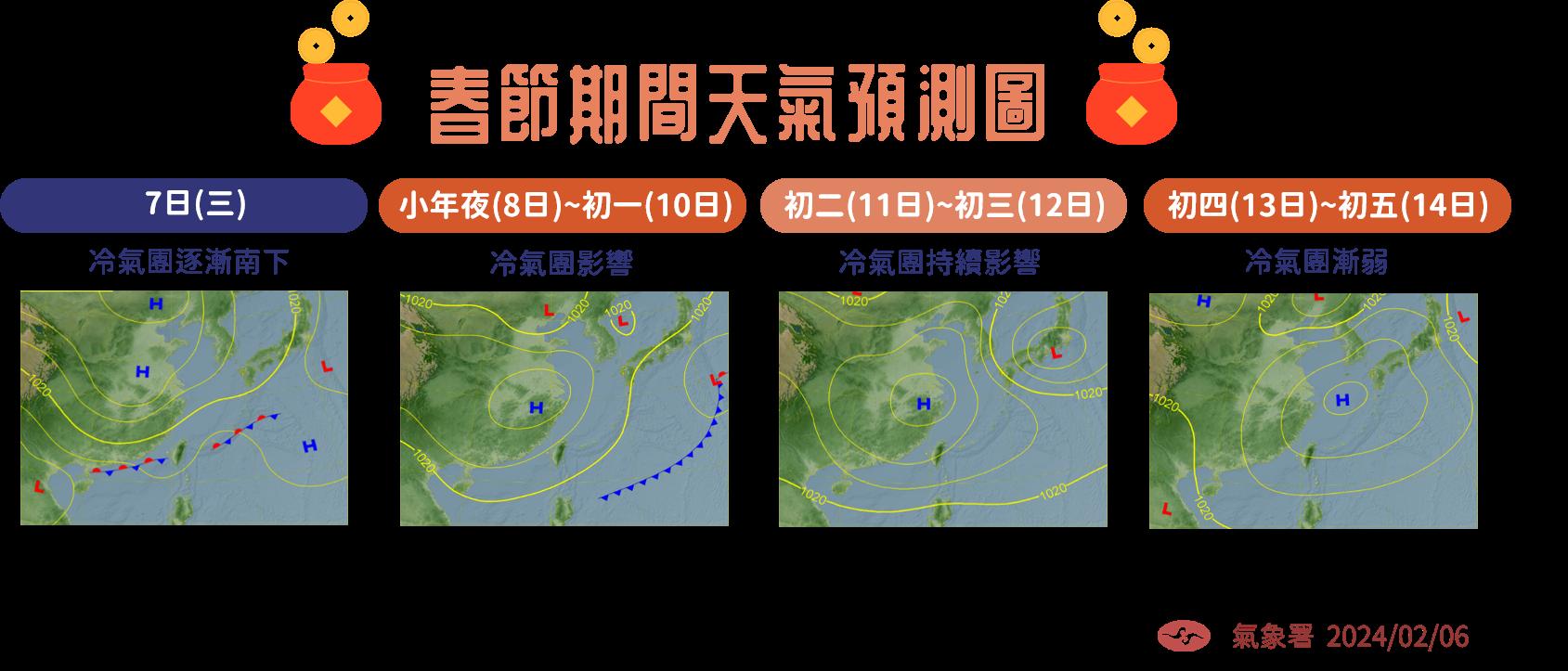 春節天氣預測圖。(圖/氣象署)