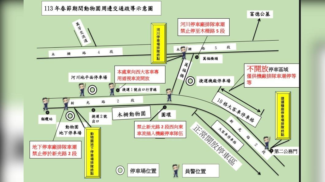 春節期間動物園周邊交通疏導示意圖。(圖/TVBS)