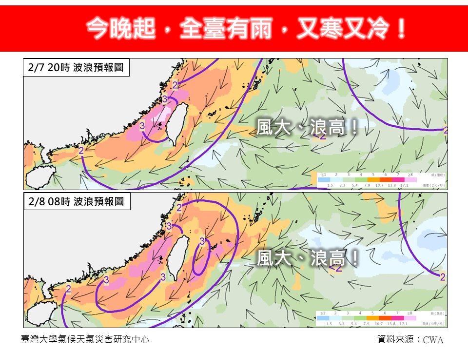 入夜後氣溫溜滑梯下降,全台有雨。(圖/翻攝自林老師氣象站臉書)