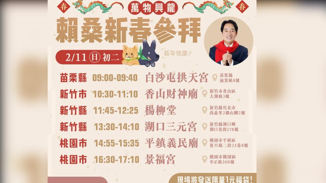 賴清德春節發福袋行程一次看。(圖/翻攝賴清德LINE)