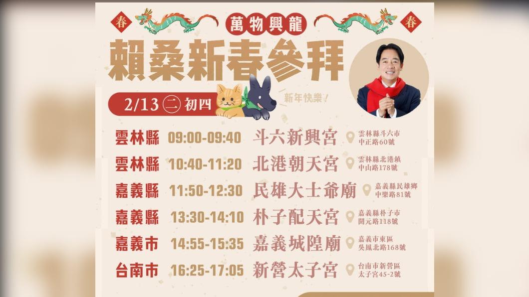 賴清德春節發福袋行程一次看。(圖/翻攝賴清德LINE)