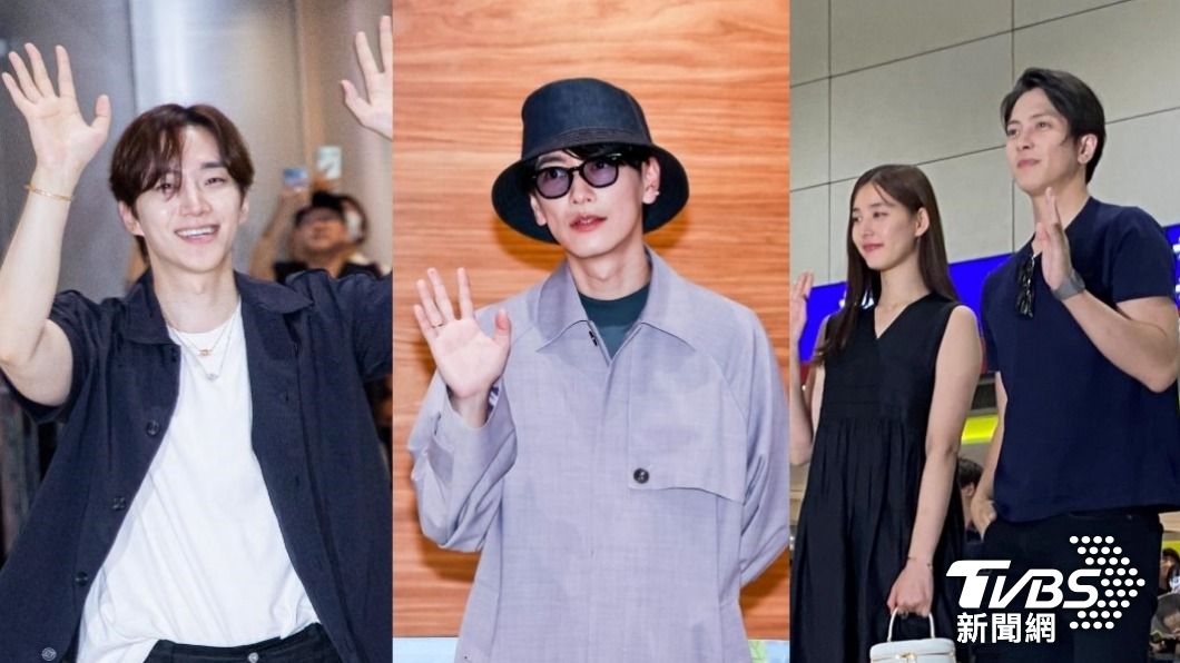 李俊昊、佐藤健、新木優子與山下智久(左起)去年抵達機場都有粉絲大陣仗接機。(圖/TVBS)