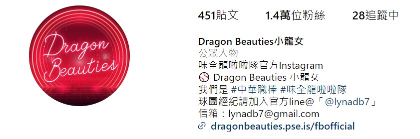 莉奈成為味全龍啦啦隊經紀人。(圖/翻攝自味全龍啦啦隊IG)