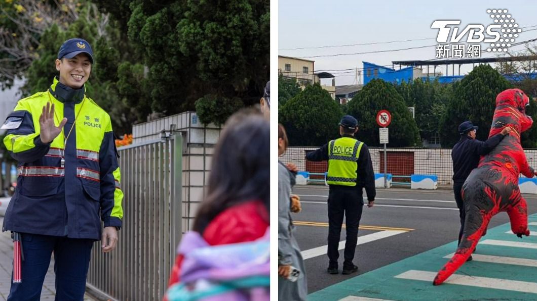 開學日就暴動!恐龍、長腿帥警來護童 網笑:媽媽們都醒了