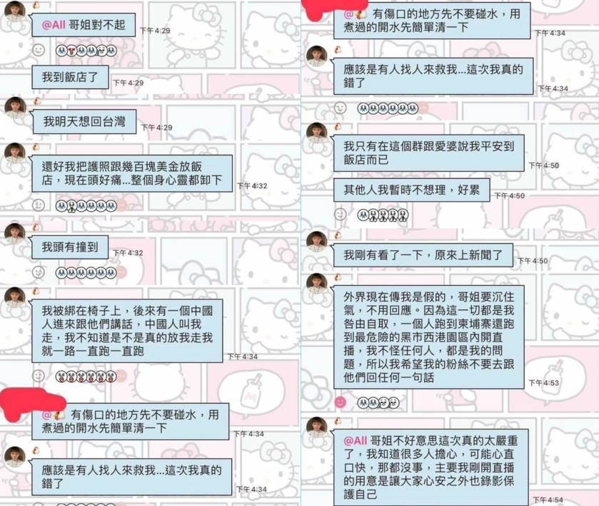 晚安小雞在粉絲群組的「最後訊息」流出。（合成圖／翻攝自PTT）
