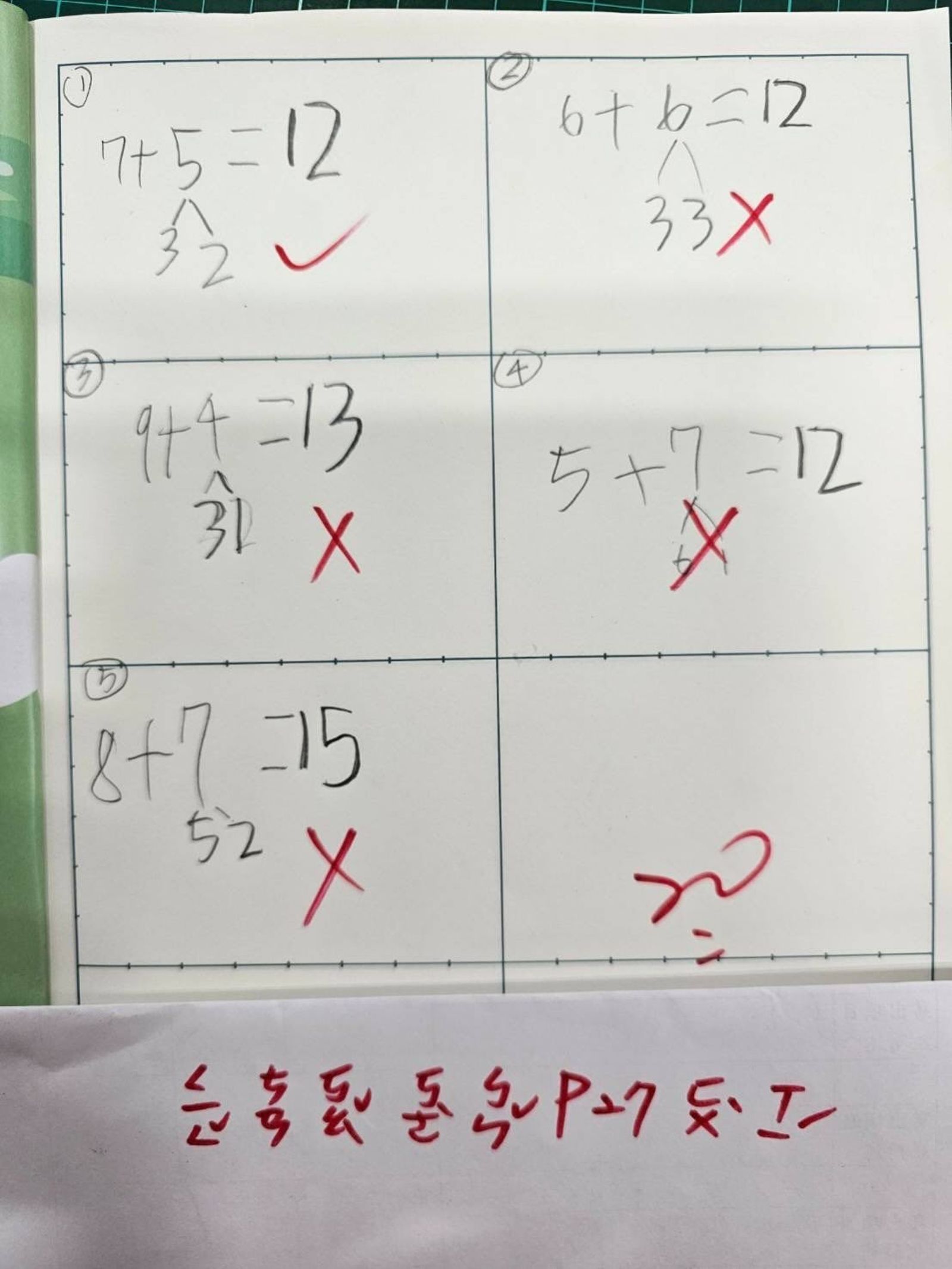 有位網友在社群Threads上po文求助,不解弟弟的小一數學題目「6+6(拆3、3)=12」為何被畫叉叉。(圖/翻攝自Threads)