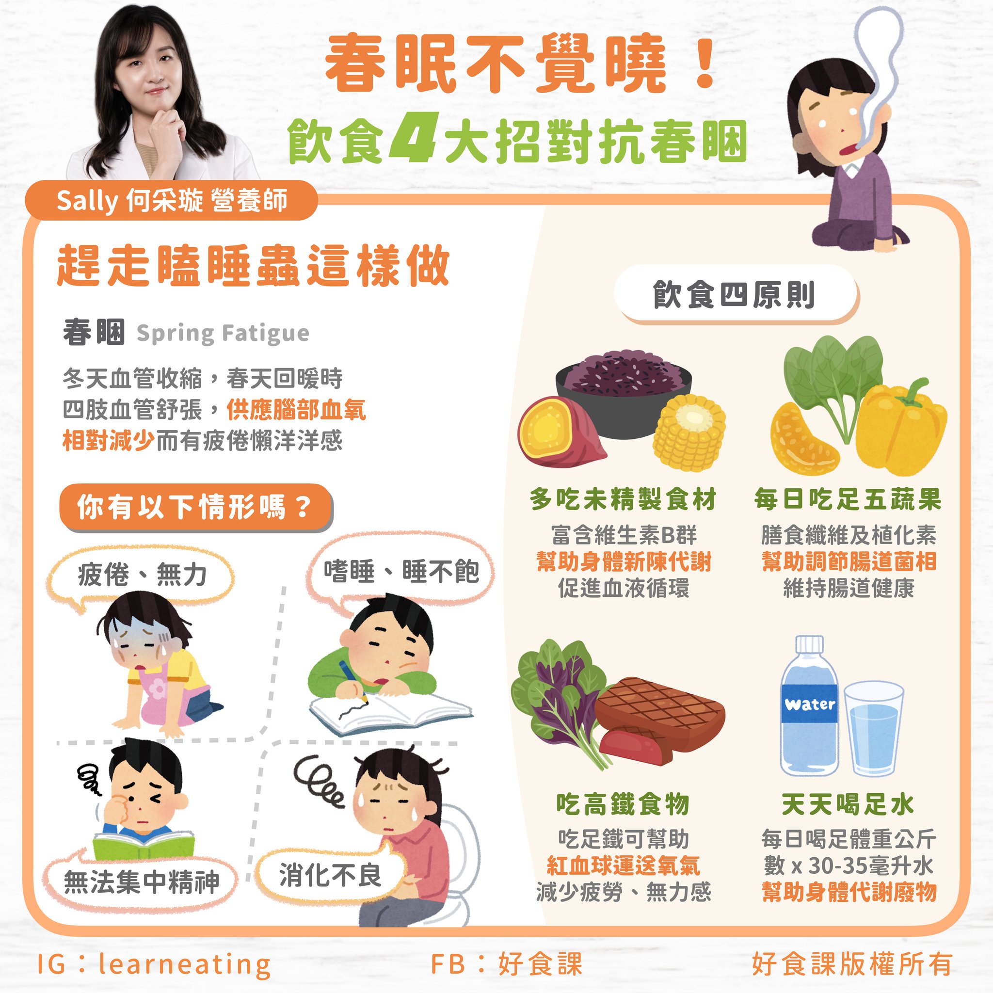 營養師何采璇分享對抗春睏4大招。(圖/翻攝自好食課臉書)