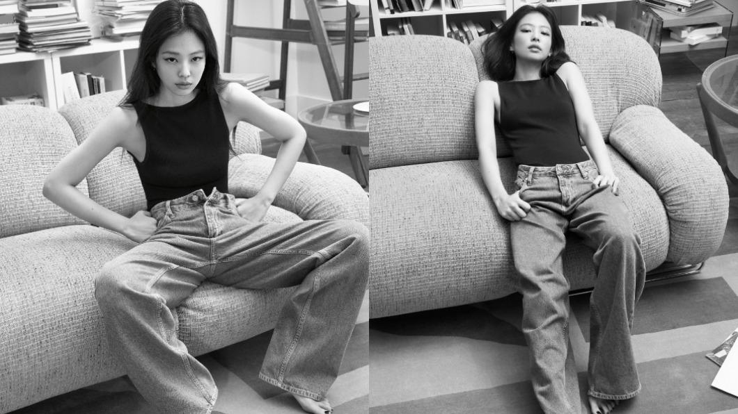 Jennie在Calvin Klein春季形象影片中的牛仔寬褲。(圖/翻攝自X)