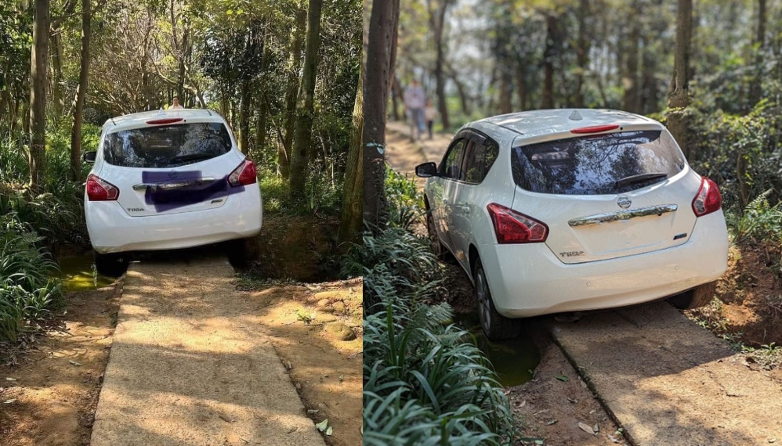 網友嘲諷車主可能設錯導航模式,外加沒在看路,才導致車開進登山步道。(翻攝臉書社團「爆料公社二社」)