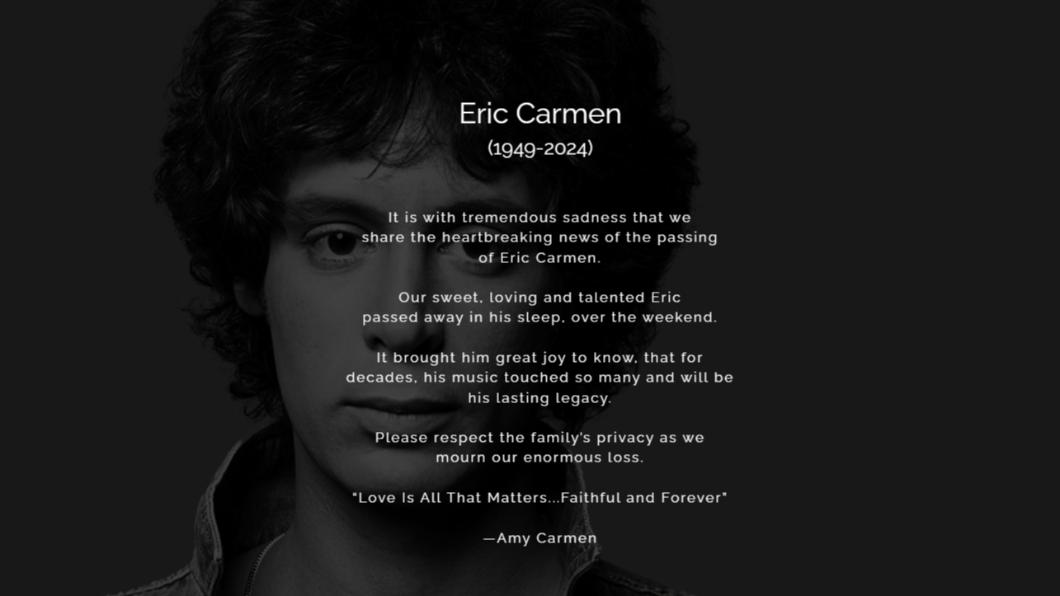艾米(Amy Carmen)曝丈夫死訊。(圖/翻攝自Eric Carmen官網)