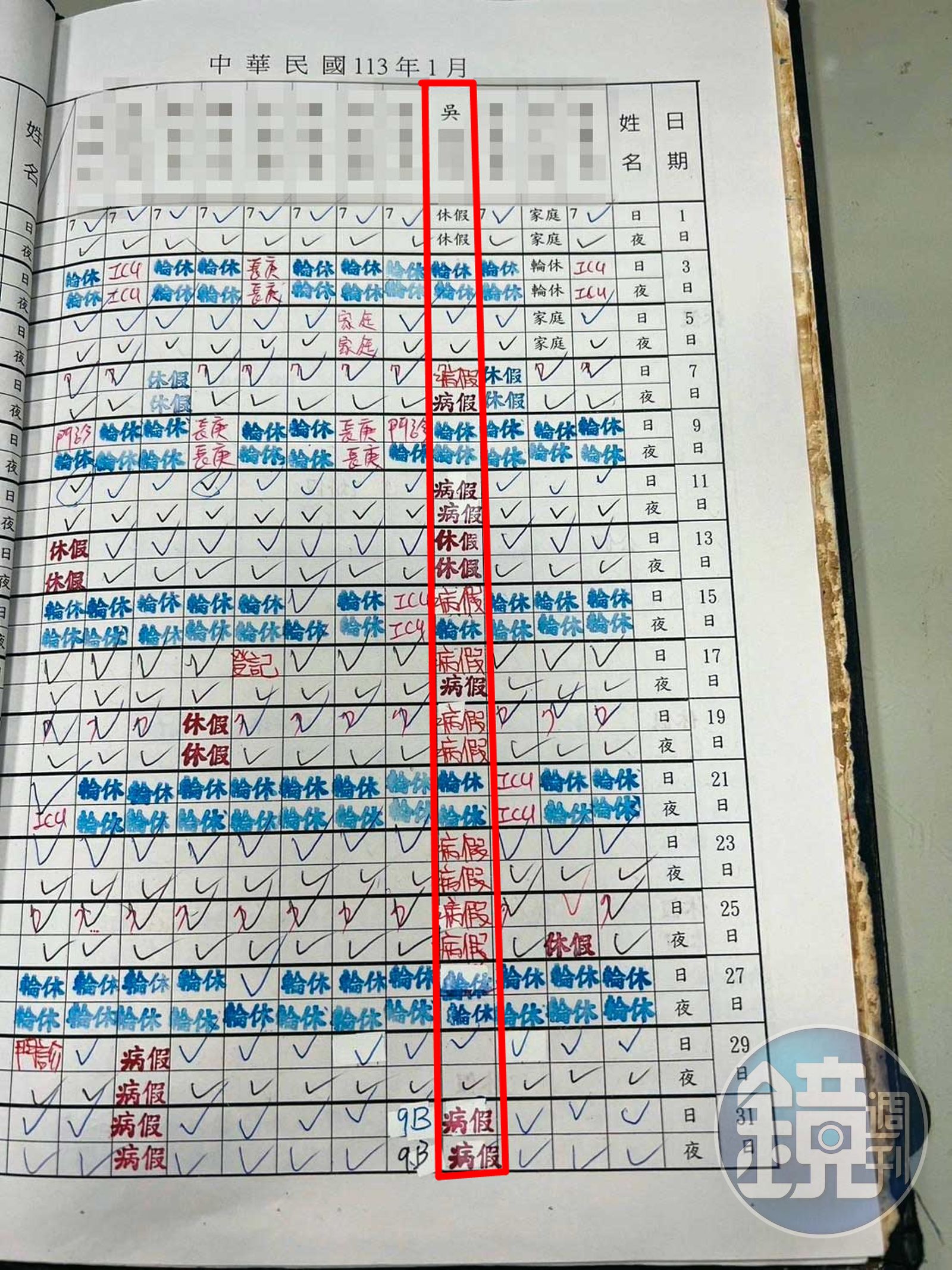 台北監獄管理員吳男1、2月只上6天班,非常誇張。(圖/讀者提供)