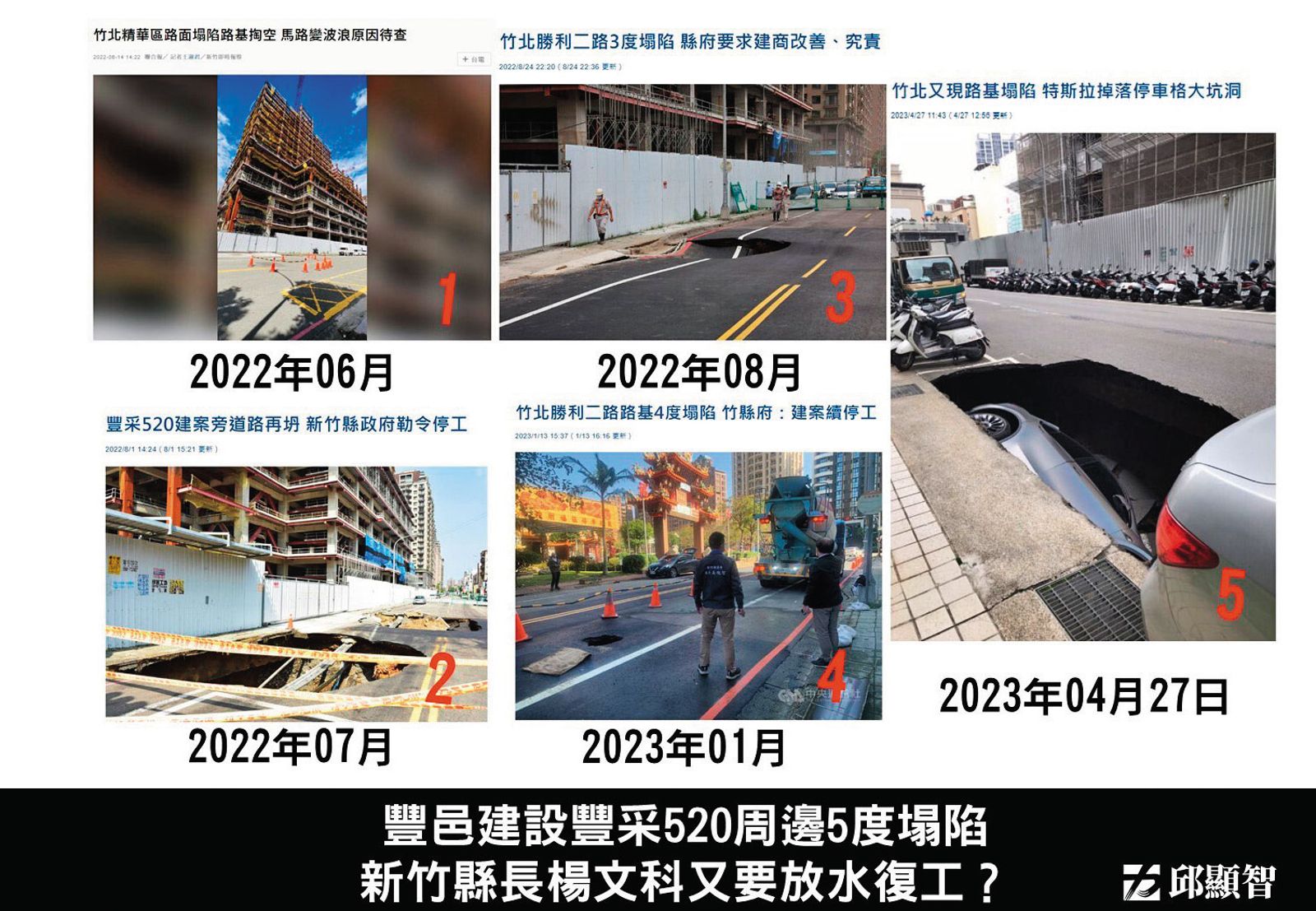 豐邑竹北建案前後5次塌陷，4次停工，3次復工，檢調質疑縣府包庇建商。（圖／翻攝邱顯智臉書）