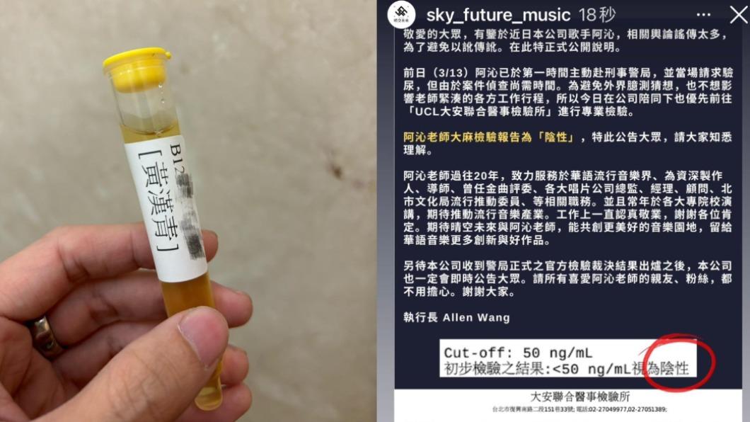 晴空未來公開阿沁的尿液檢查報告,表示是陰性。(圖/晴空未來提供)