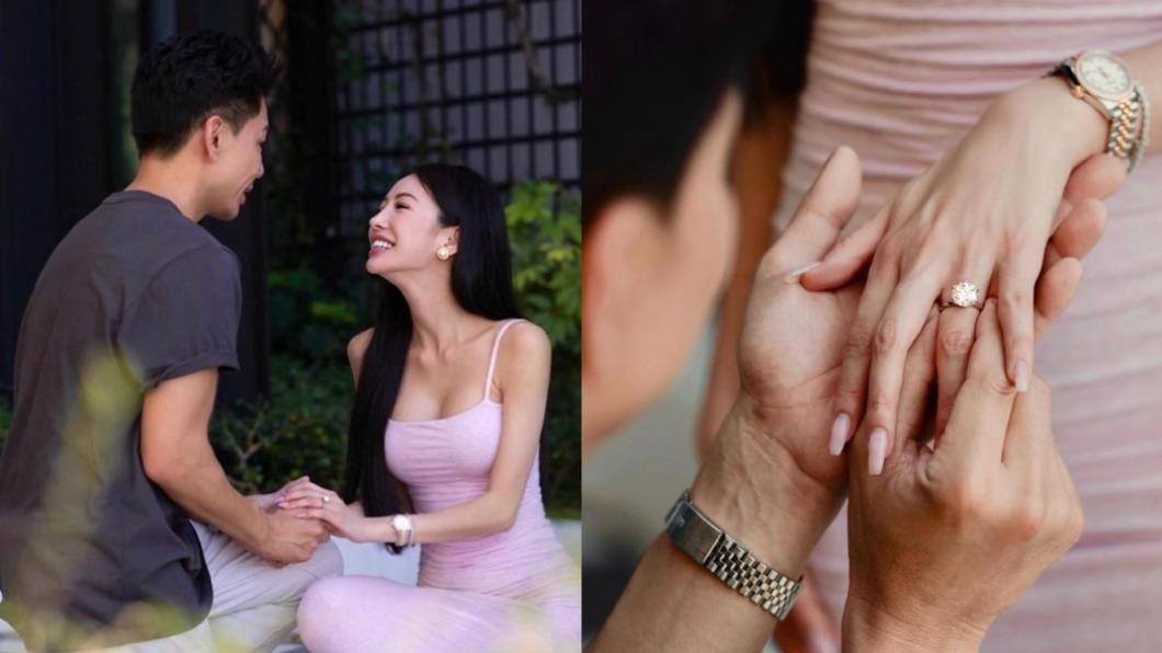 孔令奇向女友求婚成功,更替女友戴上約莫4克拉的鑽戒。(圖/翻攝自孔令奇IG)