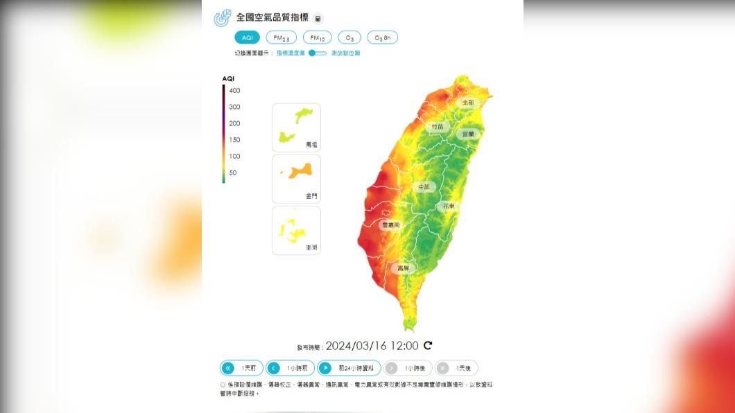 西半部一片橘紅!「50測站」空氣品質拉警報 出門必戴口罩