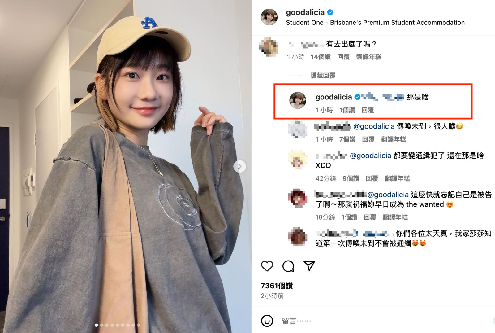 網友問愛莉莎莎出庭問題,她回覆:「那是啥?」(翻攝愛莉莎莎IG)