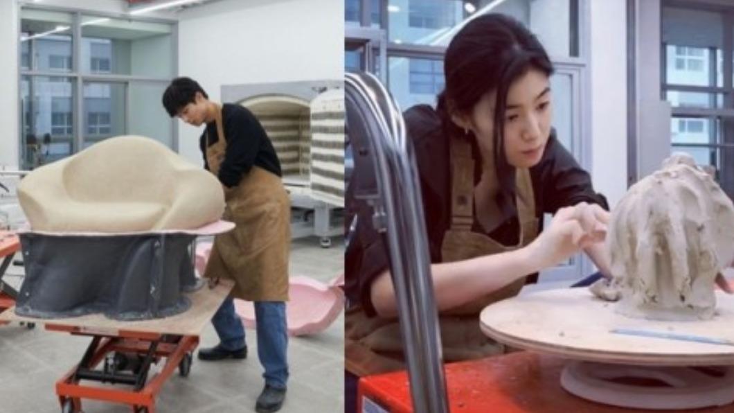 小倆口上傳待在相同工作室製作作品的影片。(圖/翻攝金忠載IG、鄭恩彩IG)