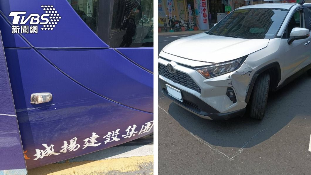 輕軌車右側車頭損傷。(圖/TVBS)
