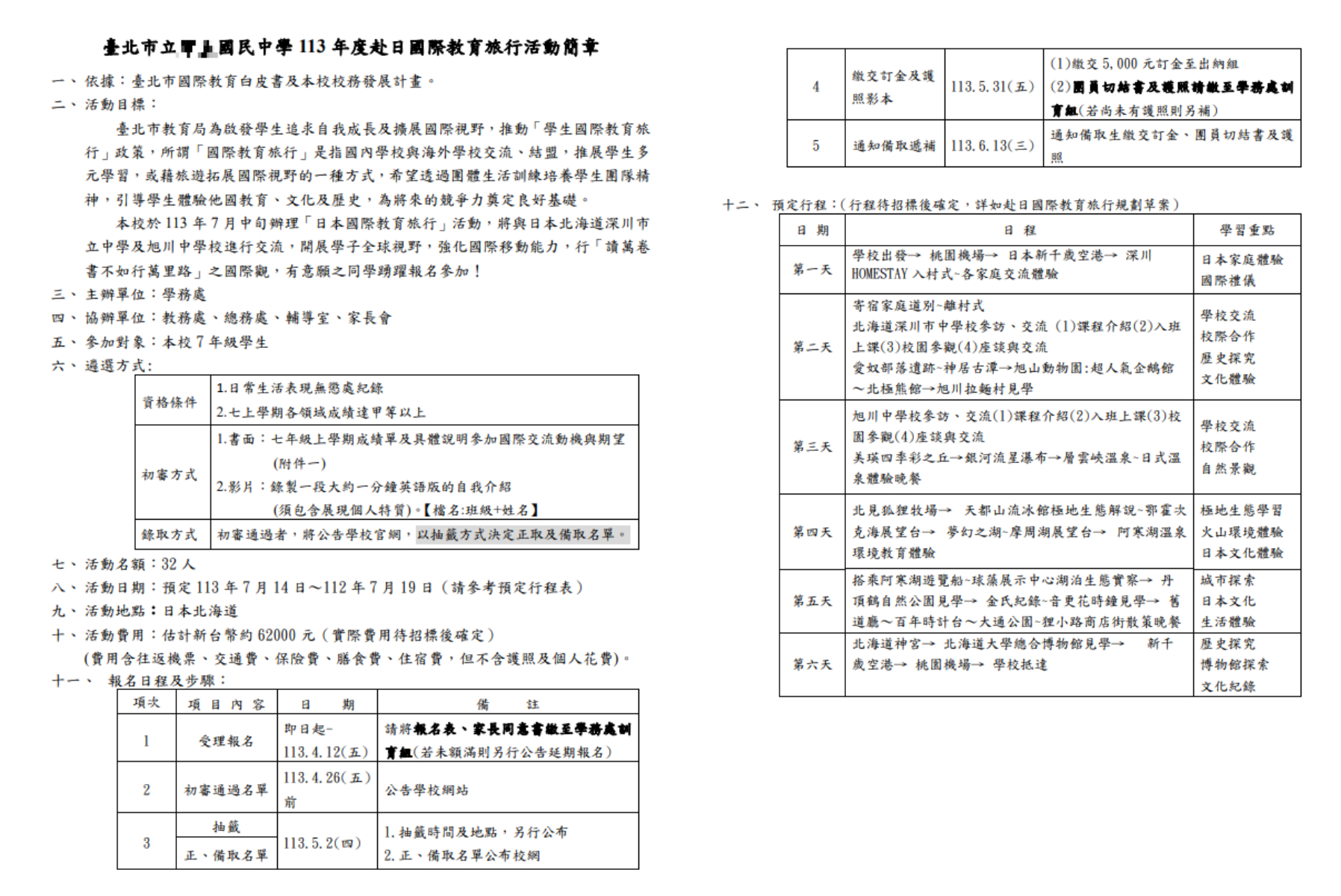國中6天赴日教育旅行價格約6萬2000元，掀起討論。（圖／翻攝自學校官網）