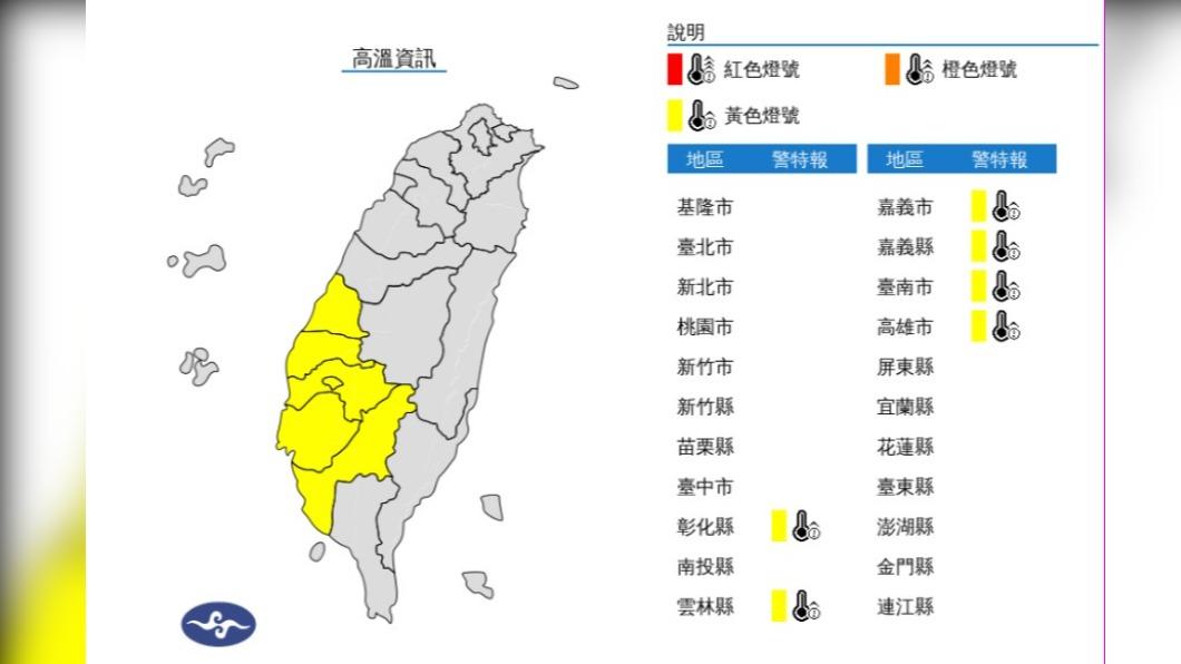 中央氣象署稍早發布高溫資訊。(圖/翻攝自中央氣象署)