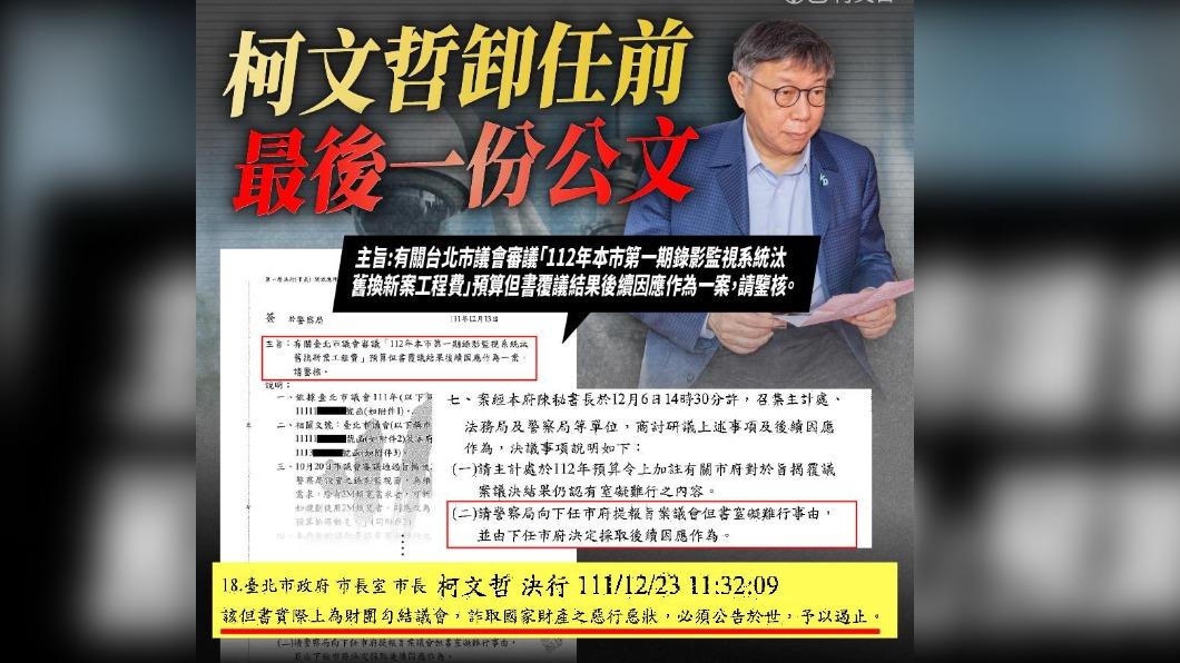 柯文哲公開「卸任前的最後一份公文」。(圖/翻攝自柯文哲臉書)