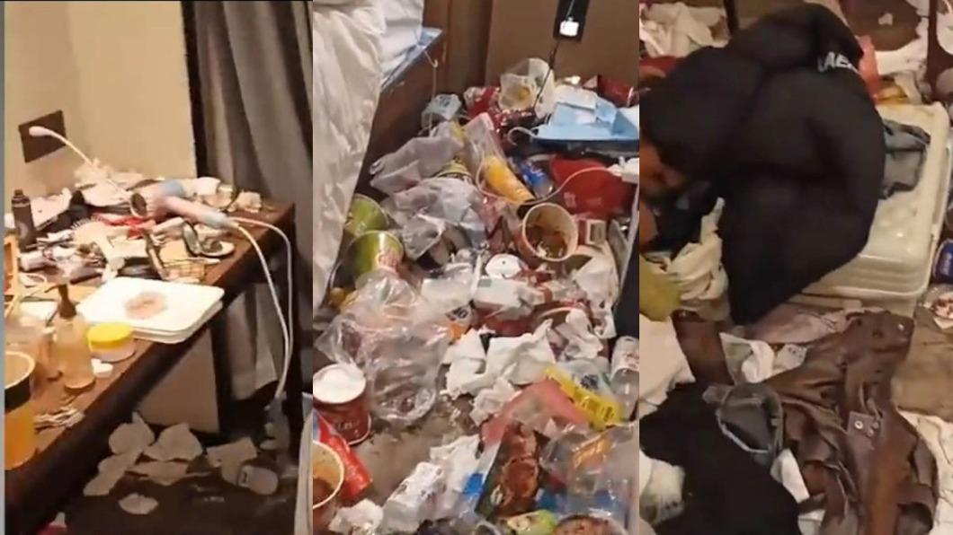 2對未成年男女承租長沙一間飯店長達3個月，期間他們不准清潔人員進去清理。（圖／翻攝自微博）