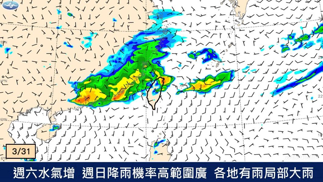 週末鋒面接近，各地有局部大雨。（圖／TVBS）