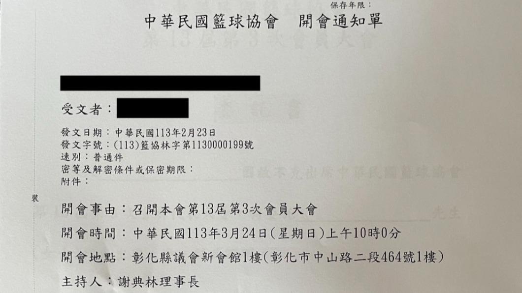 籃協開會通知單曝光。(圖/讀者提供)