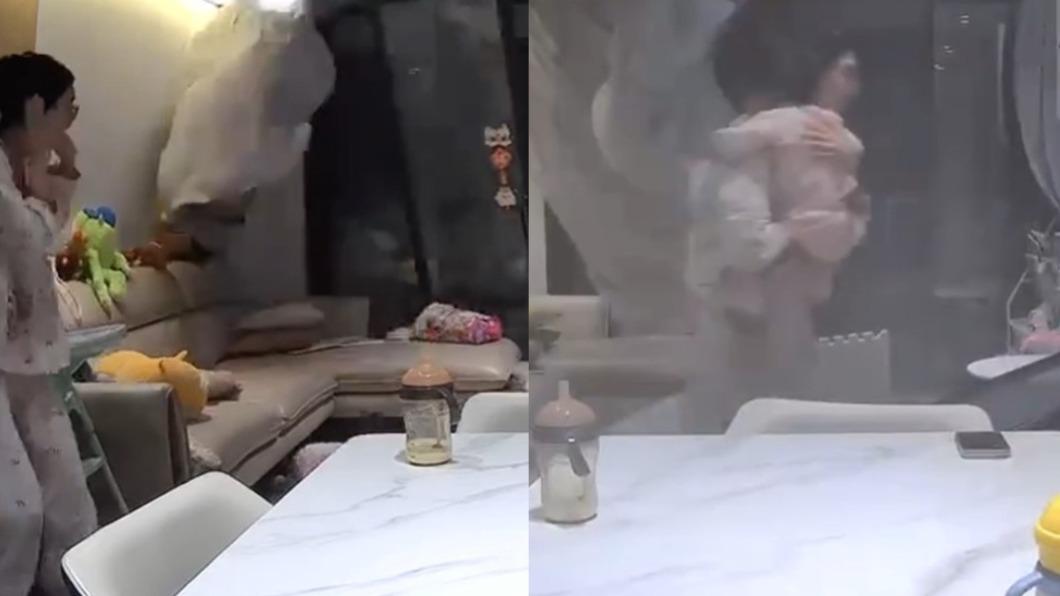 陽台玻璃門被吹垮!強風猛灌客廳慘砸頭 陸女抱孩逃命畫面曝