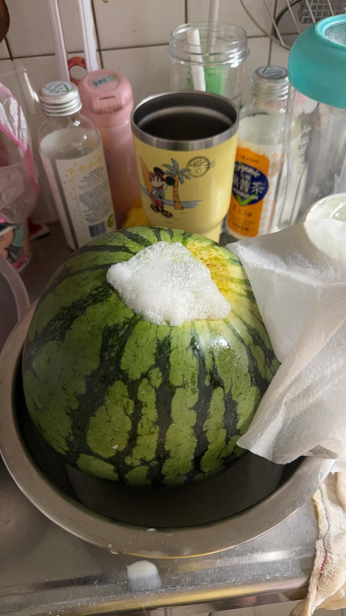 原PO曬出西瓜吐白沫的照片。(圖/翻攝自臉書)