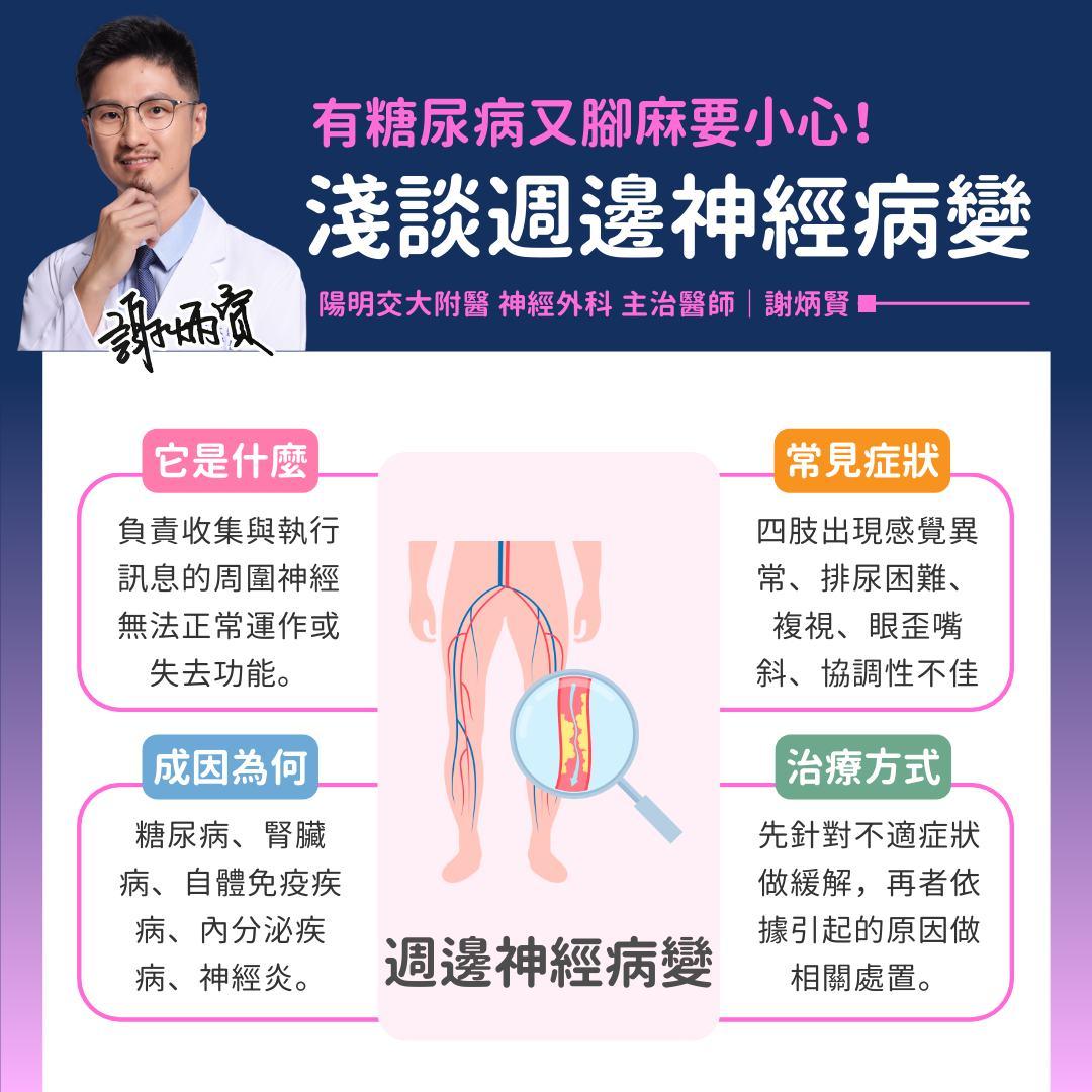 「周邊神經病變」常見症狀及治療方法。(圖/翻攝自臉書)