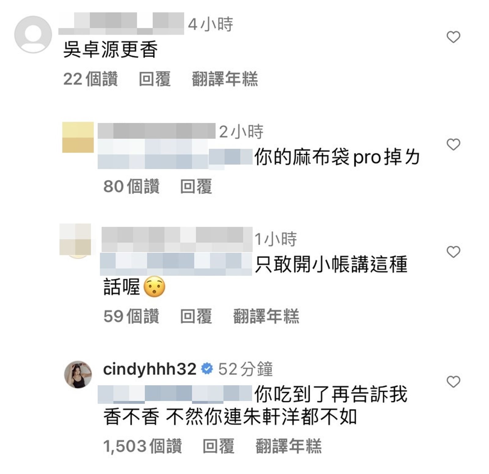 Cindy與網友們唇槍舌劍。（圖／翻攝自Cindy IG）