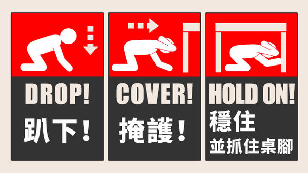 地震-地震逃生口訣-地震逃生步驟-地震逃生三步驟-地震怎麼辦-地震室內-地震室外