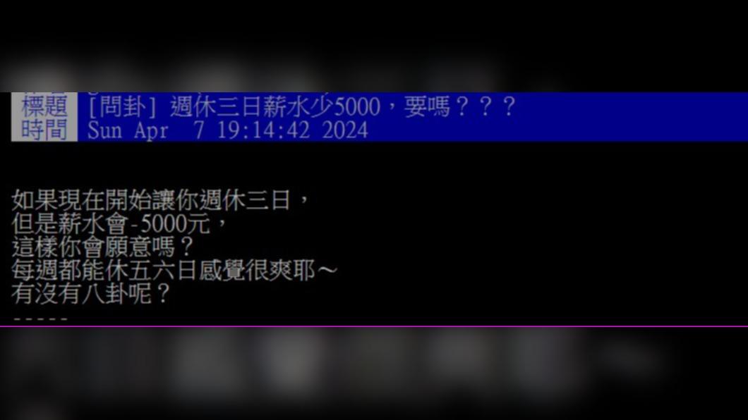 網友認為,週休3日落在週末感覺不錯。(圖/翻攝自PTT)