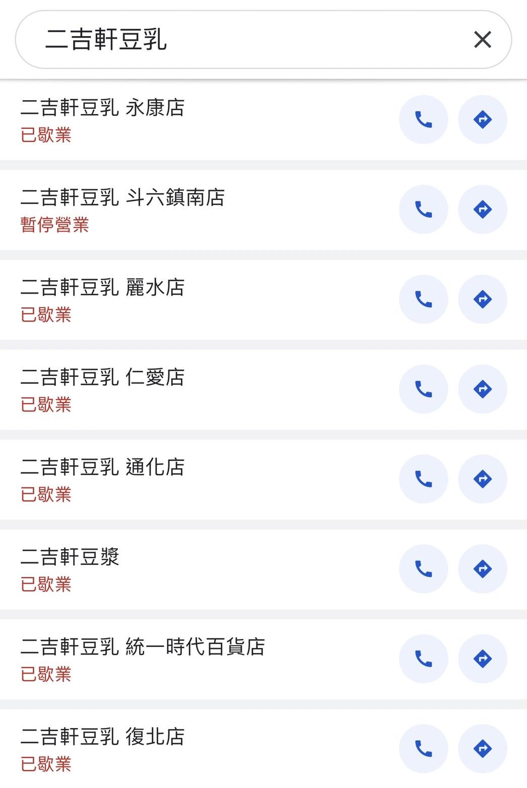 所有門市都寫著「已歇業」。(圖/翻攝自Google)