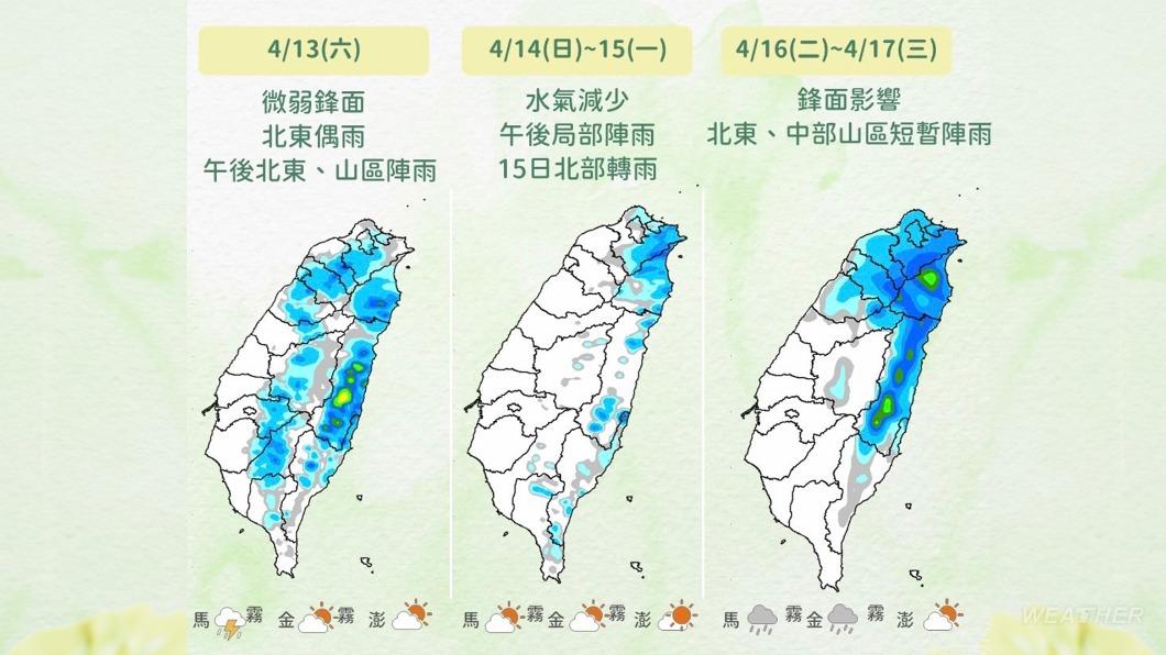 近期降雨趨勢。(圖/中央氣象署)