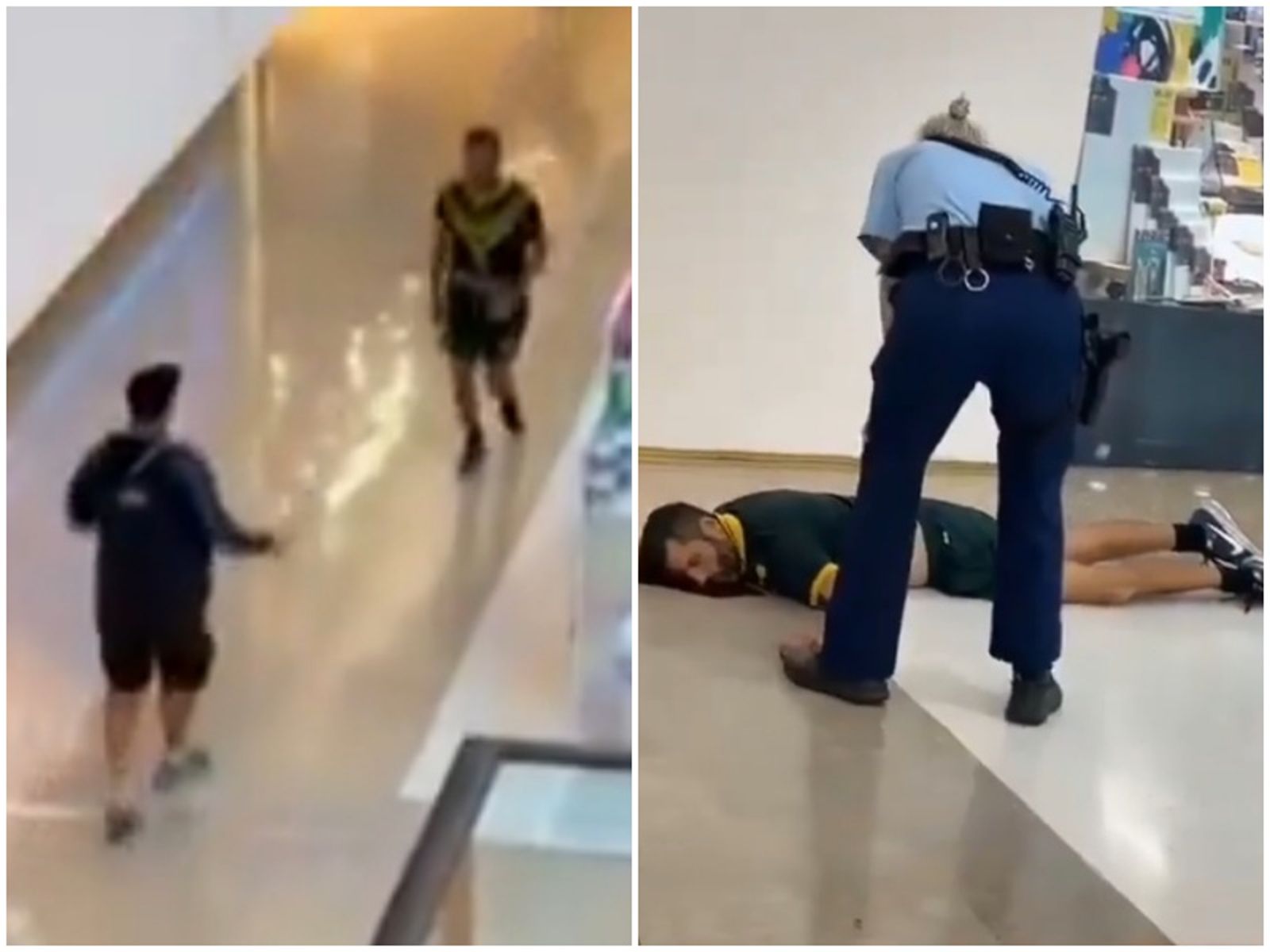 三寶爸英勇畫面流出獲網友大讚；凶嫌（圖右）最後遭到一名女員警開槍擊斃。（翻攝自Ｘ）