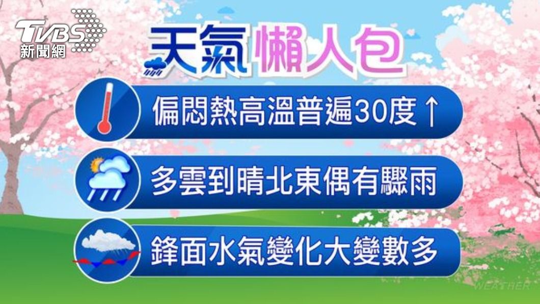 鋒面通過降雨明顯,但仍舊高溫悶熱。(圖/TVBS)