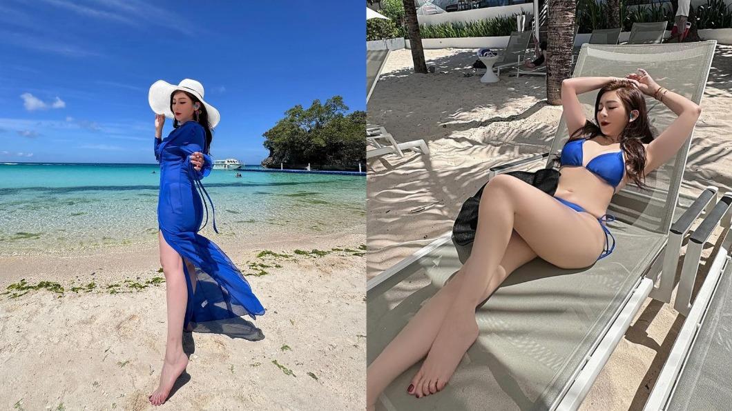 王彩樺慵懶地躺在沙灘躺椅,雙手輕往上舉,在陽光照映下性感好身材呼之欲出。(圖/翻攝自王彩樺臉書)