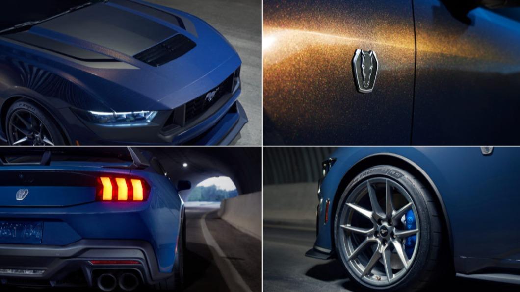 外觀上Mustang Dark Horse也有不少專屬配置,如黑馬徽飾與專屬19吋鋁合金輪圈。(圖/ Ford)