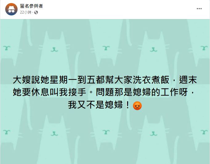 原PO以「不是媳婦」為由不想做家事,引發網友們熱議。(圖/翻攝自「毒姑九賤婆媳討論區」臉書)