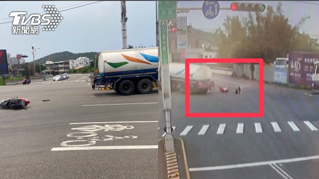 有片/曳引車「搶快右轉」撞倒直行機車 苗栗男大輪下驚險逃生