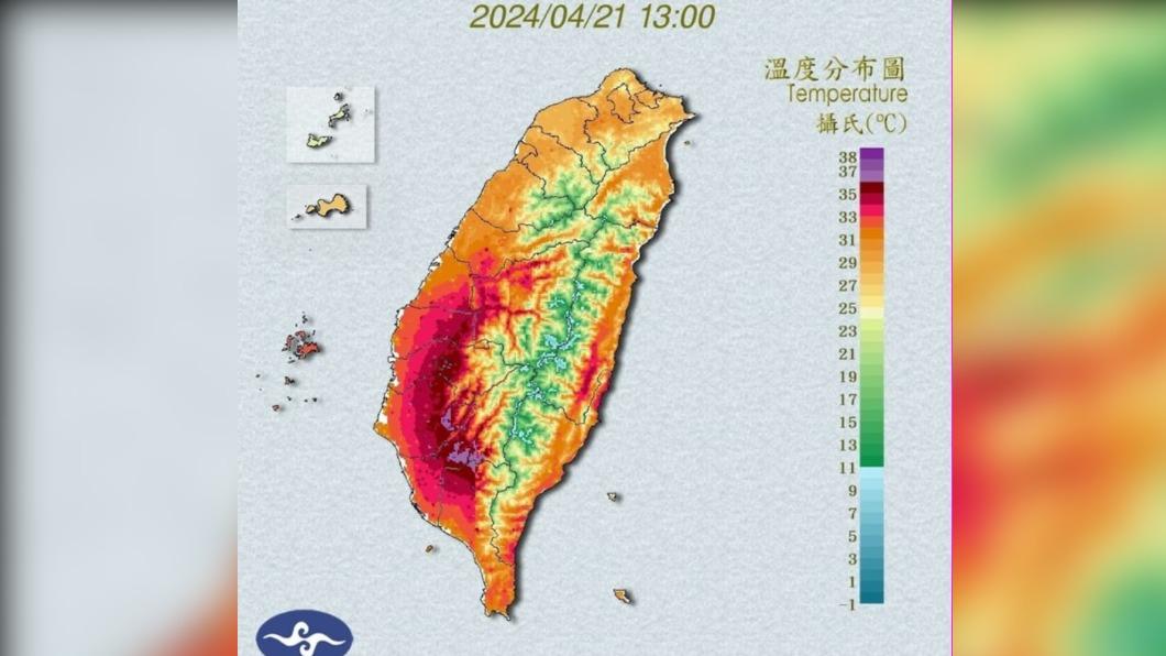 台南玉井39.7度破今年最高溫 一圖看全台成「夯番薯」