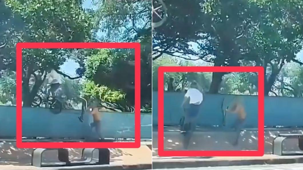 有片/台中公園當極限運動場 7美日男為拍片騎單車硬跳圍籬