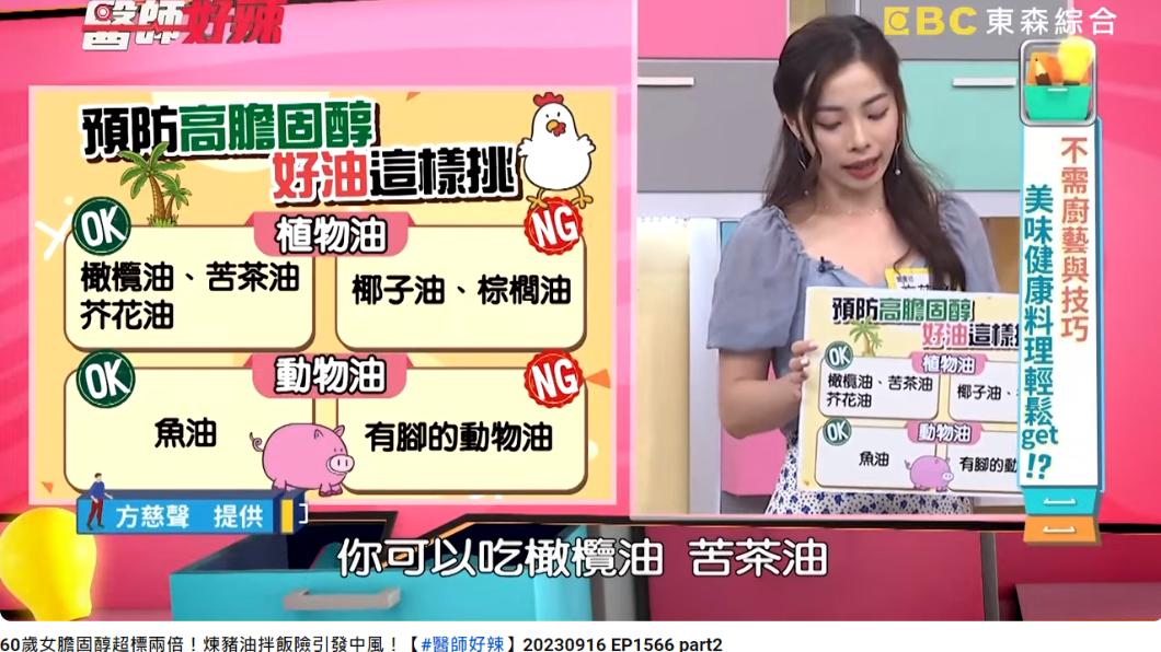 營養師方慈聲建議可以吃橄欖油等。(圖/翻攝自《醫師好辣》YouTube)