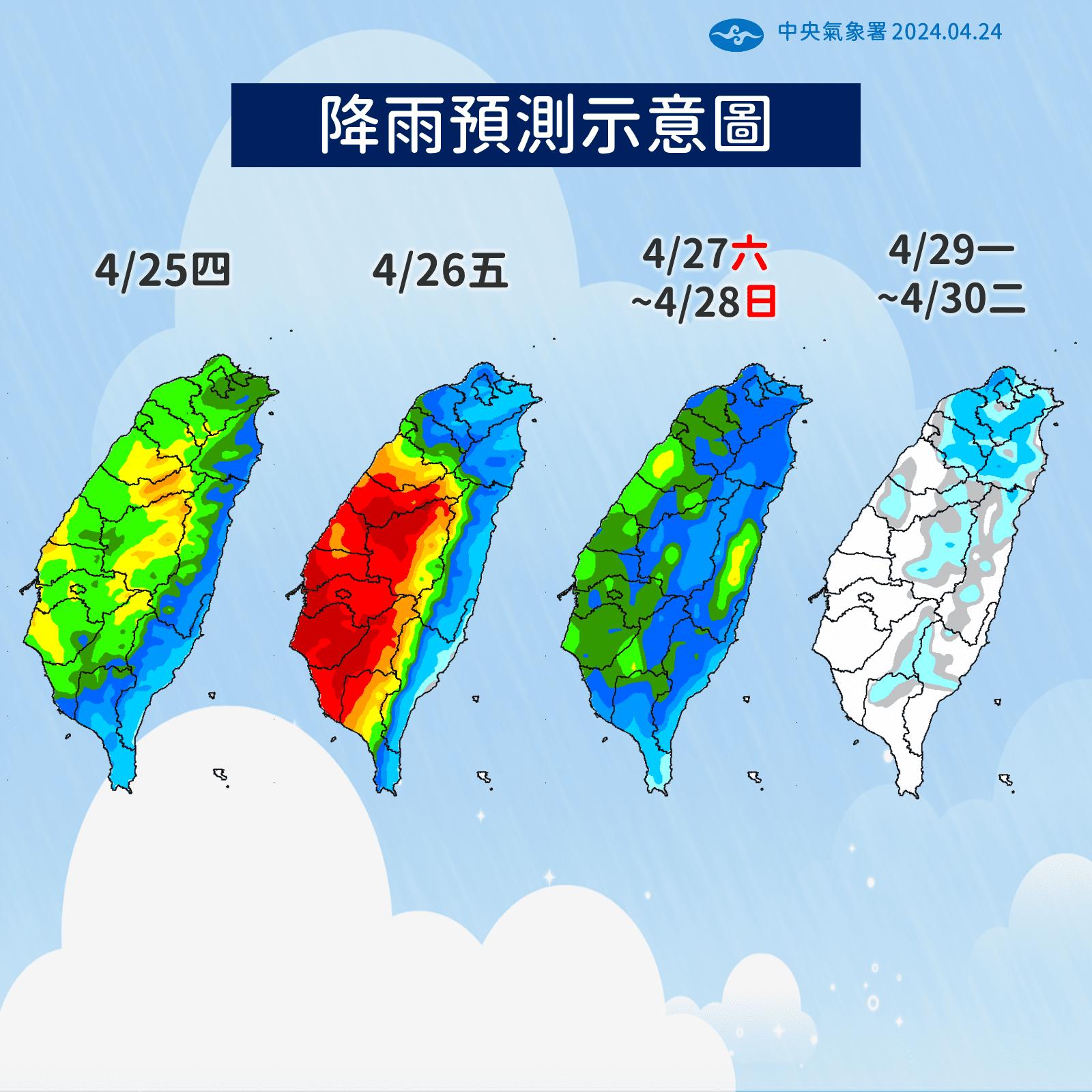 未來一週降雨趨勢。(圖/中央氣象署)
